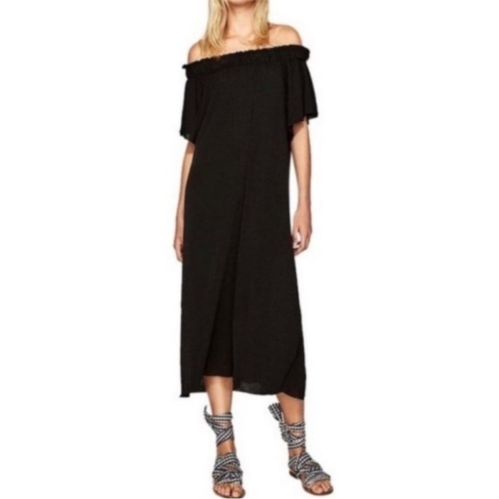 Zara | Women’s Black Off-Shoulder Elastic Neckline Maxi Dress Size L